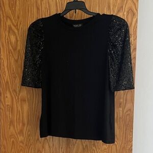 Rachel Zoe Black Top with Sequin Sleeves